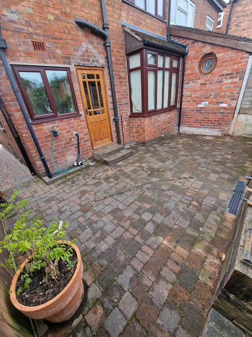 Before — greened-over and grimy across every block.
