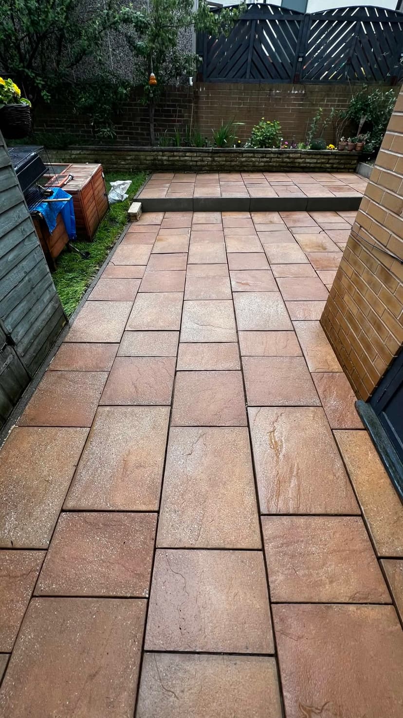 Riven slab patio finished — clean, even and weed-free.