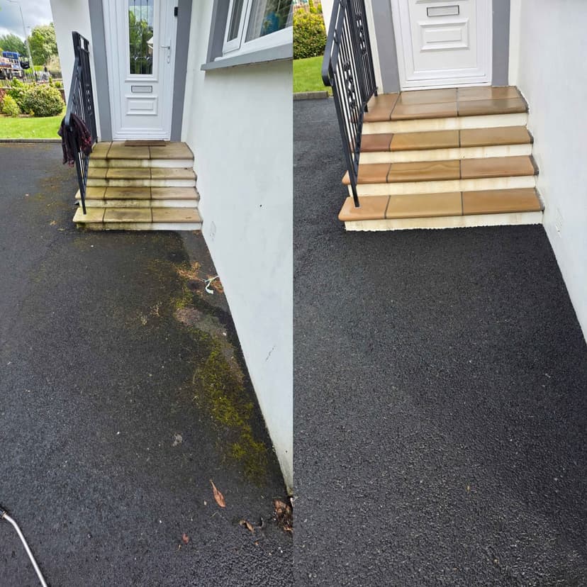 Tarmac driveway and sandstone steps brought back to life — before and after.
